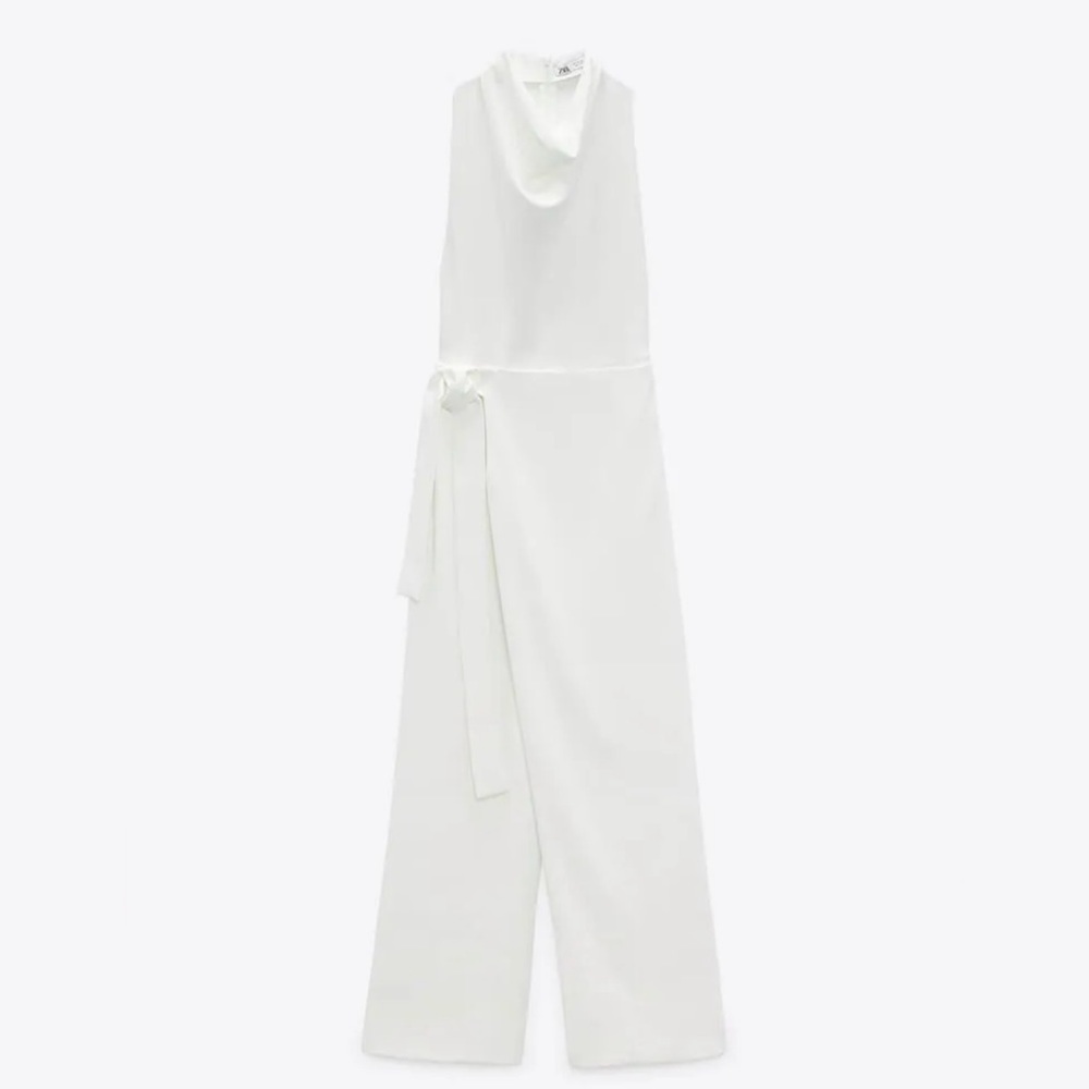 NWT ZARA WOMAN'S FLOWING WRAP JUMPSUIT ECRU SIZE S - Picture 6 of 7
